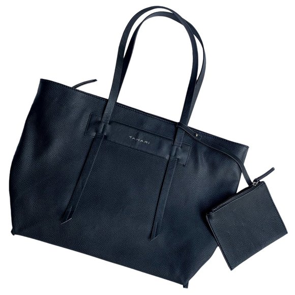 _Tahari black pebbled vintage designer shoulder tote bag +removable zipper pouch - Picture 1 of 11